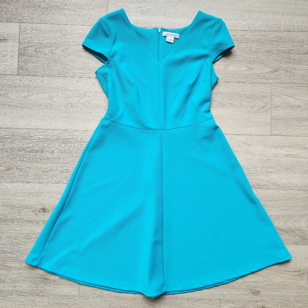 Liz Claiborne Turquoise Aqua Short Sleeve Dress Womens 6 Fit And Flare